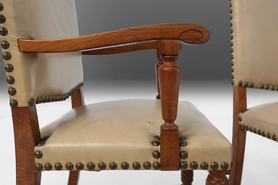 Image 1 of Art-Deco-Esszimmerstühle aus Eiche und Leder, 1940er Jahre, 8er-Set