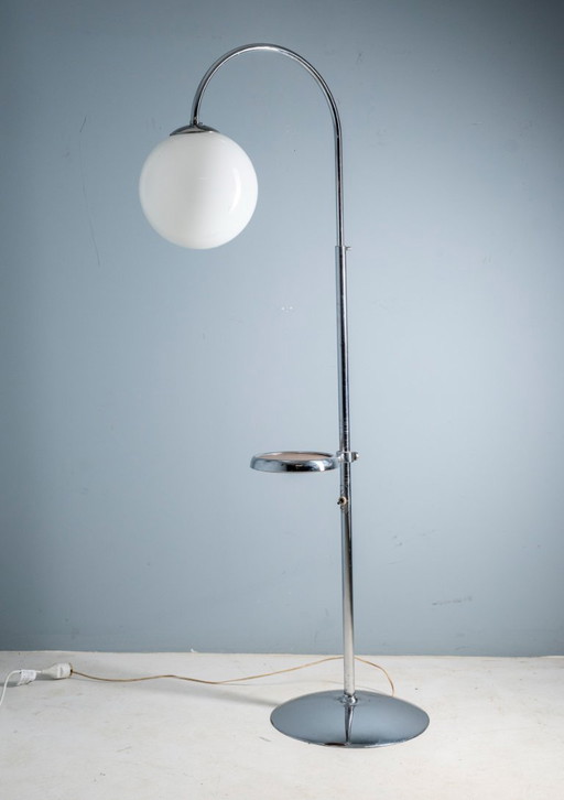 Functionalistische verstelbare vloerlamp van chroom, Tsjechoslowakije, jaren 1930