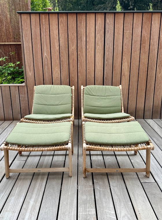 2 Cosito lounge chairs in teak and natural round wicker with ottoman – Bristol, Lounge sets, Wood (photo 3 of 7)
