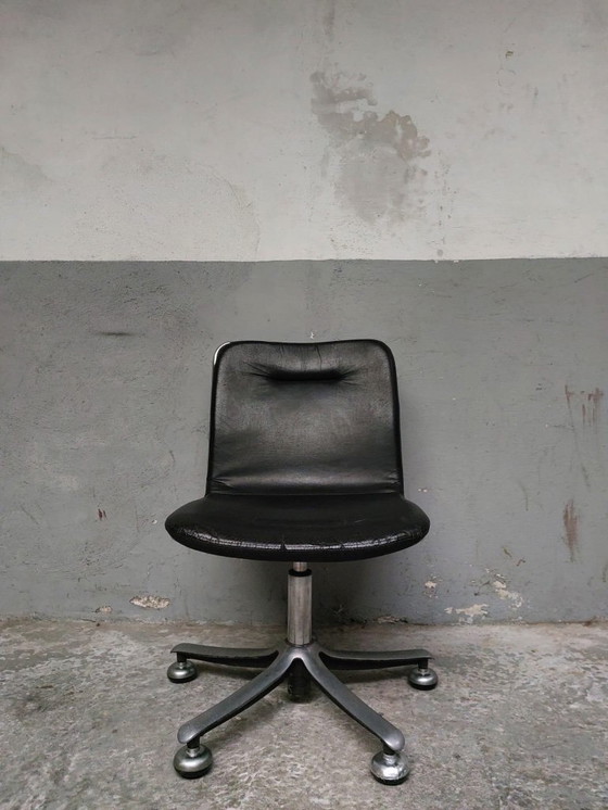 Image 1 of Swissform desk chair in chrome and black leather from sitag, 1970s