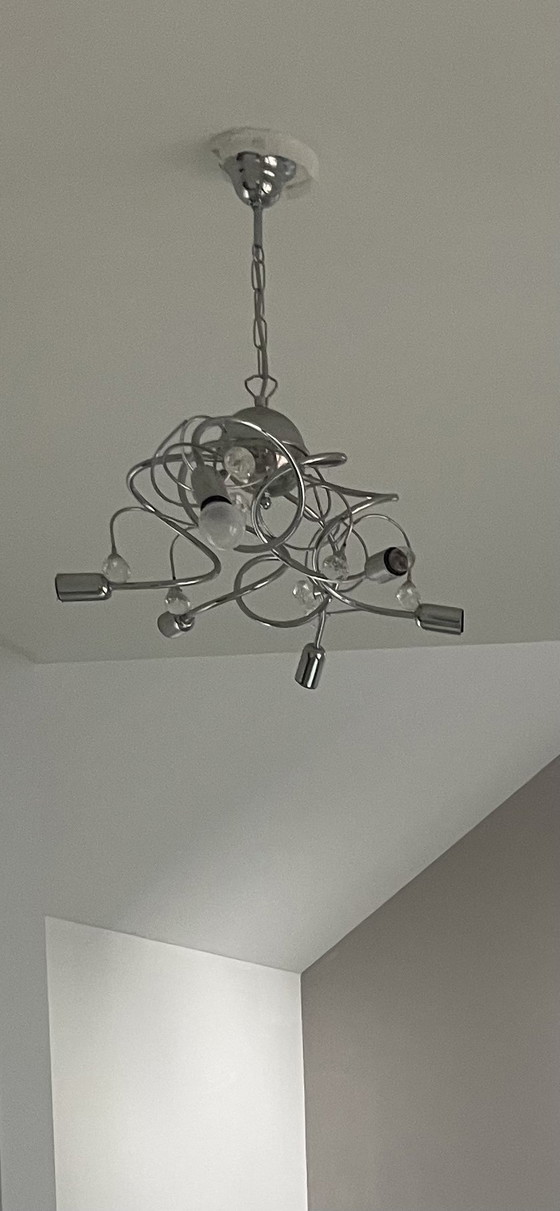 Image 1 of Lampadario in argento con 6 luci e sfere di cristallo