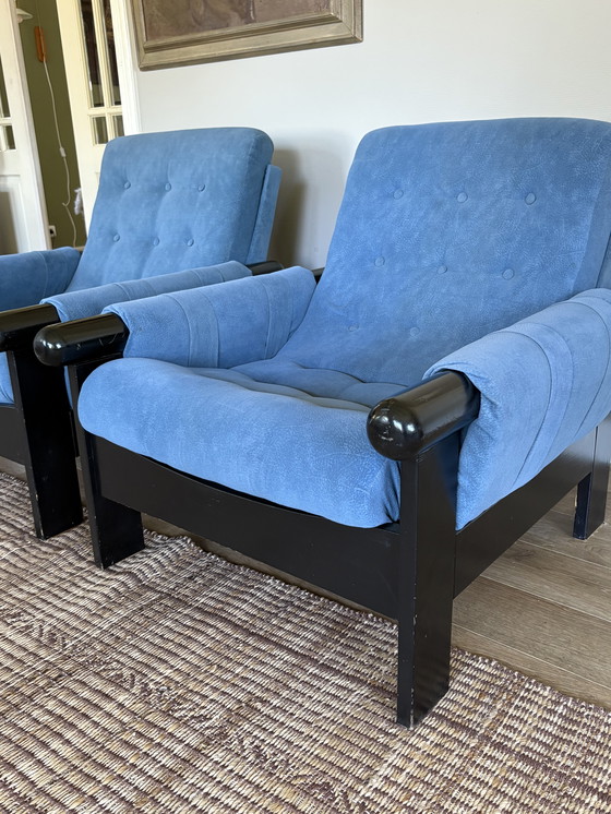 Image 1 of Vintage korenblauw set fauteuils jaren70 design