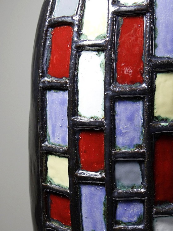 Image 1 of Large modernist vase in vintage black glazed ceramic art pottery from the 1950s-1970s