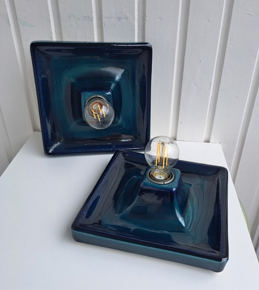 Rare find: 2 Hustadt lamps in petrol green (+ one free) Mid-Century Space Age 1970s – Hustadt Leuchten (photo 2 of 14)