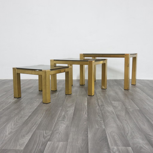 Set of three Hollywood Regency brass coffee tables, 1970s, modern design