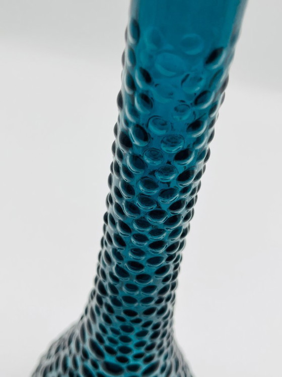 Image 1 of Empoli Vase, Blue Glass with Vintage Relief Pattern