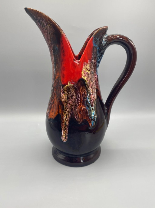 Large polychrome enameled ceramic ewer – Vallauris – servies