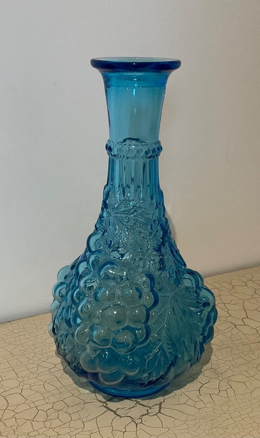 Service à liqueur vintage bleu – carafe et 4 verres décor raisin – années 60/70