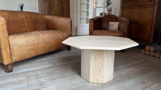 Image 1 of Vintage Octagonal Travertine Coffee Table – Mid-Century Italian Style – 1970s
