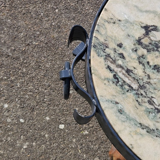 Image 1 of French Vintage Jean Maurice Rothschild - Marble Table - Forged Iron Table - Neoclassical Style- 50s