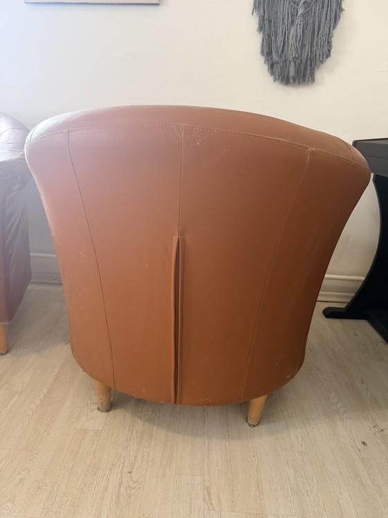 2er Set Vintage Leder-Club-Sessel in Cognac-Braun – Armchairs, Leather, Wood (photo 3 of 5)