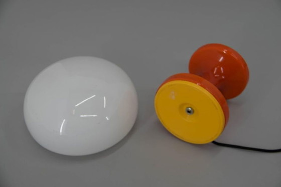 Image 1 of Space Age Orange and White Glass Mushroom Table Lamp by Valašské Meziříčí, 1970s