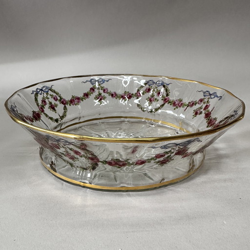 Antique French hand-painted glass bowl “Damon Paris” – ca. 1900 – gilded