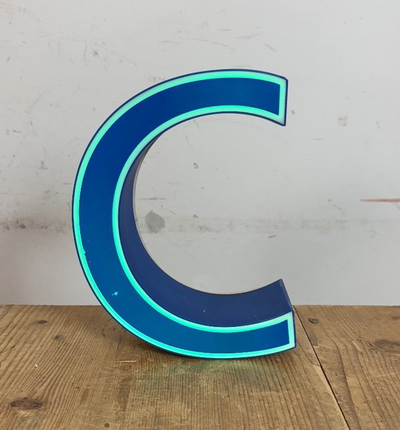 Image 1 of Vintage Blue Plastic Illuminated Letter C , 1970s