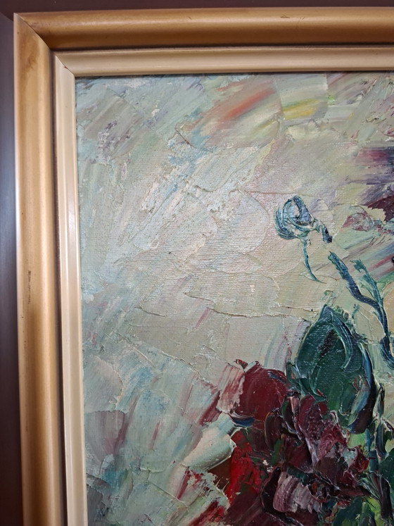 Original Oil Painting Jan Makkes – Colorful Floral Still Life (Impasto)Omschrijving: (photo 4 of 8)
