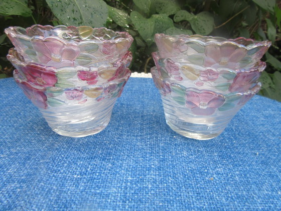 Image 1 of Ensemble de 6 petits bols japonais peints à la main, style soga, motif floral Mid-Century Modern.