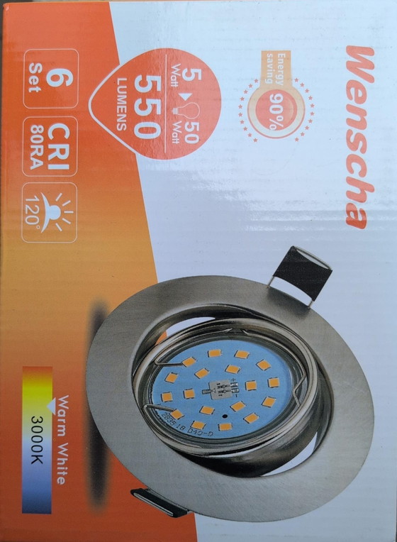 Set of 6 Recessed LED Spot Lights GU10 5W 3000K Satin Nickel, Metal, Modern (photo 6 of 13)