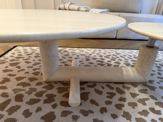 Image 1 of Round travertine coffee table