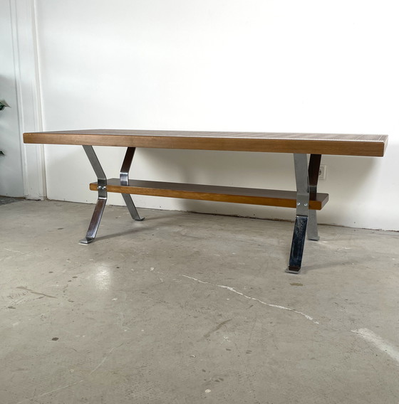 Image 1 of Tavolino vintage con piano in rame e gambe cromate