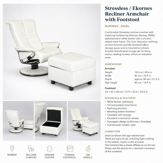 Image 1 of Stressless / Ekornes Recliner Armchair with Footstool, Norway, 2000s  For sale: a comfortable Stressless recliner armchair