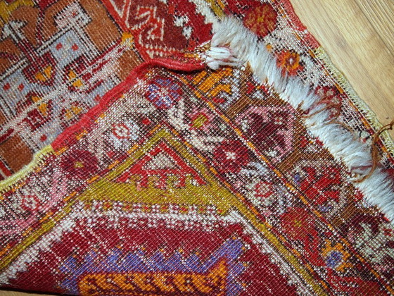 Image 1 of Handmade antique collectible Turkish Yastik rug 1.4' x 2.8' (44cm x 86cm) 1920s - 1C371