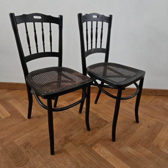 Image 1 of Set di 2 sedie da bistrot antiche in stile Thonet – in vimini intrecciato a mano!