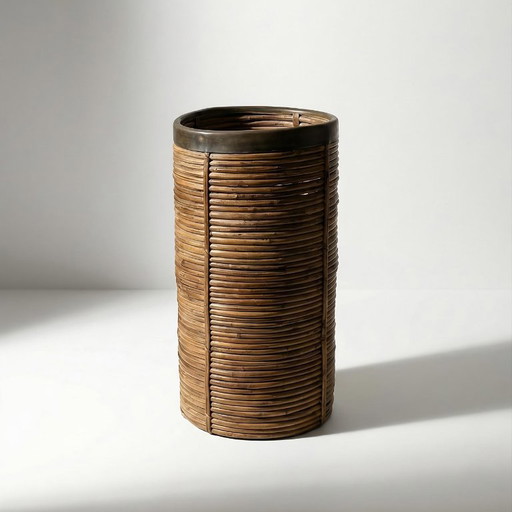 Italiaanse paraplubak van riet en messing uit het midden van de 20e eeuw, jaren 70.