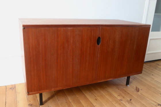 Piccola Credenza modernista in teak Paul Geoffroy, 1960, Roche Bobois, Credenze, Legno, Metallo, Marrone (foto 4 di 6)