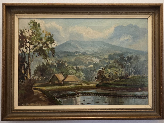 Mid-Century Indonesisch Olieverfschilderij 'Tangkuban Prau, Java' - Gesigneerd DIKA (58x42cm) (photo 15 of 15)
