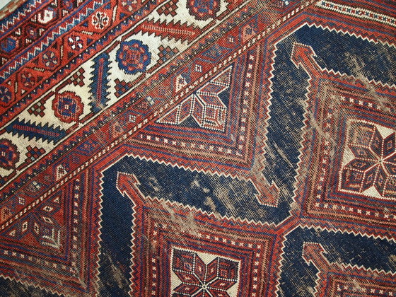 Image 1 of Handgemaakt antiek Perzisch Shiraz-tapijt met een verweerde look, 152 cm x 342 cm, 1900 - 1C464