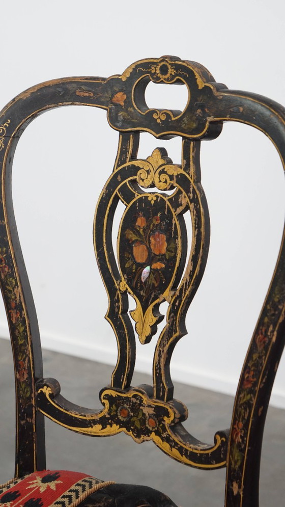 Image 1 of 4 x Antiek Frans Napoleon 3 stoeltje ingelegd met parelmoer