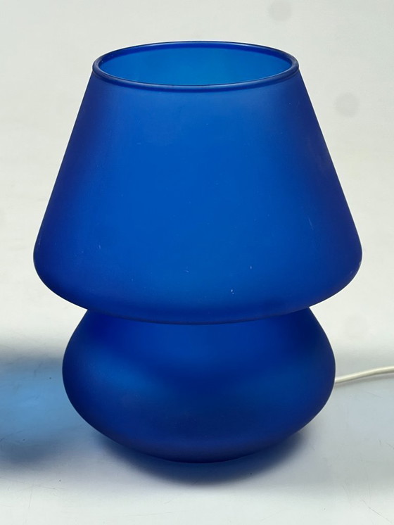 Image 1 of Ensemble vintage de lampes champignon en verre bleu, Habitat, années 1980