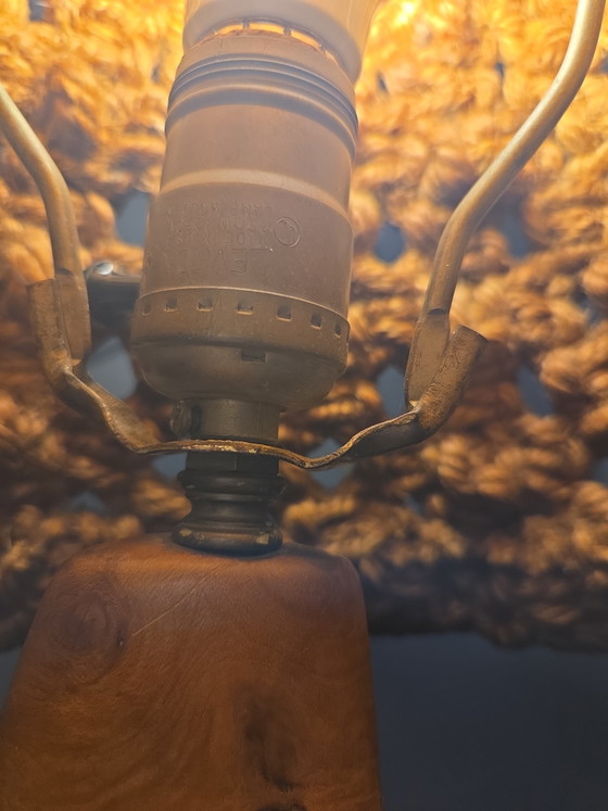 Unique Vintage Handcrafted Table Lamp – Burl Wood & Macrame (Boho / Wabi-Sabi) – Cotton (photo 5 of 6)