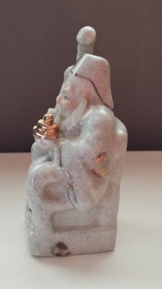 Image 1 of Mid-Century Chinoiserie Crackle-Glaze Shouxing – God of Longevity (11cm)