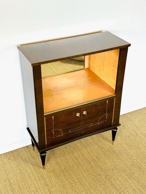 Art Deco vitrinekast van walnoothout, 1950
