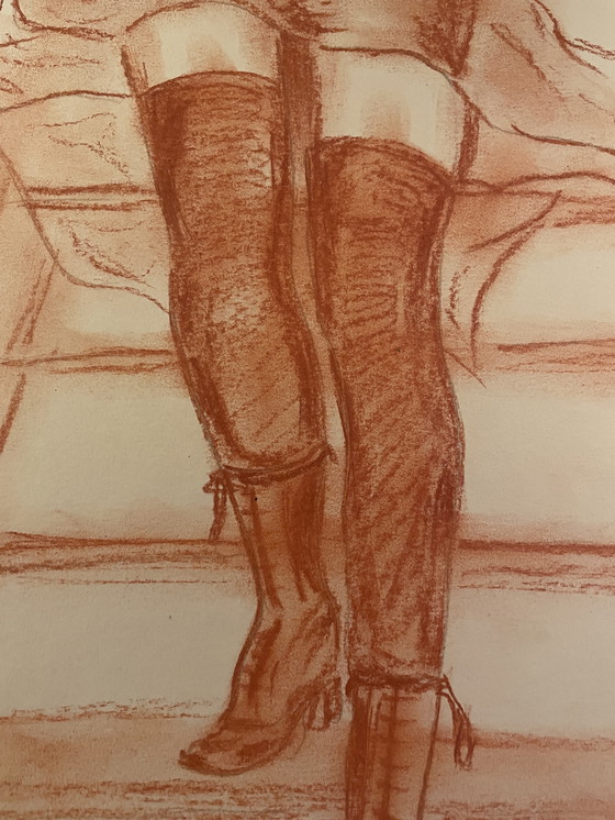 Image 1 of Ritratto femminile firmato su lavagna "Cabaret"