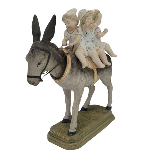 Figura Biscuit “Burro con Niños”, Época Napoleón III, S. XIX - Francia