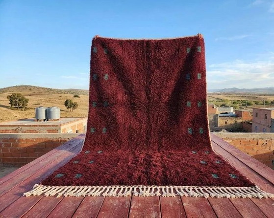 Moroccan Berber rug burgundy 300x200 cm – blue-green geometric patterns – Rugs & carpets, Wool, Cotton (photo 6 of 6)