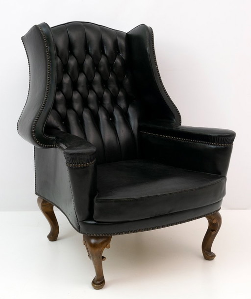 Georgische stijl Zeldzame originele Chesterfield leren fauteuil, jaren 1950