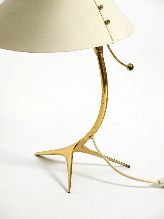 Image 1 of Beautiful large mid-century modern brass crow's foot table lamp by Kalmar Austria