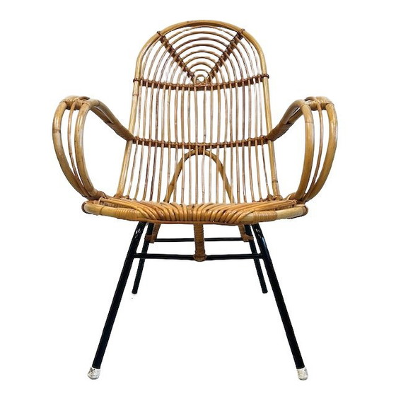 Image 1 of Fauteuil vintage Rohé Noordwolde en rotin du milieu du siècle 1950