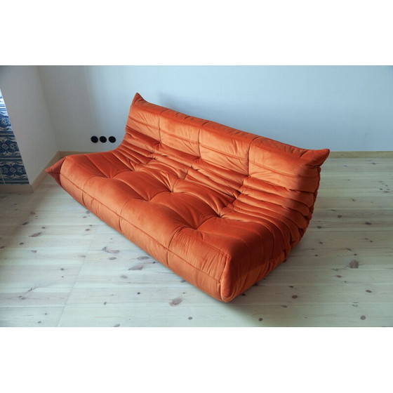 Image 1 of Togo vintage woonkamer set in oranje fluweel van Michel Ducaroy voor Ligne Roset, Frankrijk 1970