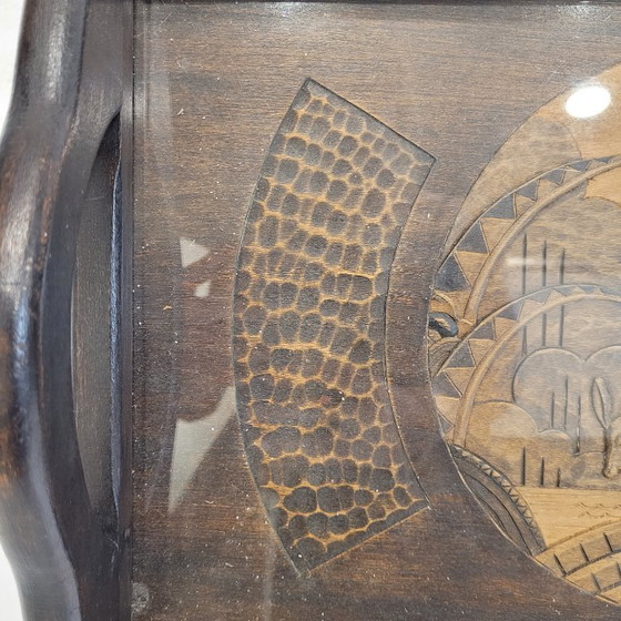 Image 1 of Tablett mit Antilopenschnitzerei, Holz, Art Deco, ps XX - Frankreich