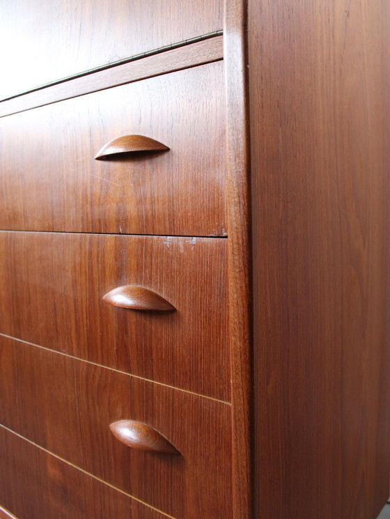 Image 1 of Vintage Danish chest of drawers in teak with flap and mirror !