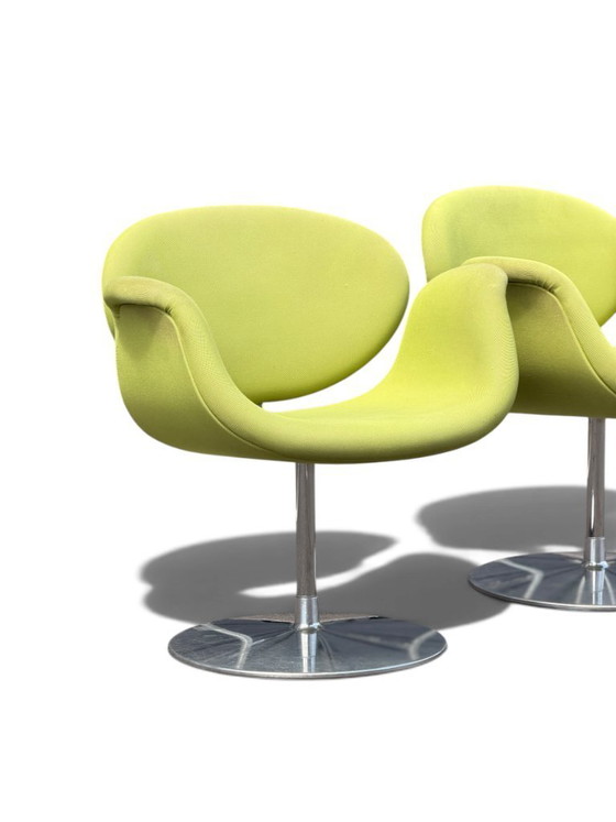 Pair Of Authentic Pierre Paulin "Little Tulip" Chairs For Artifort - Vibrant Green – Dining chairs, Textile (photo 7 of 13)