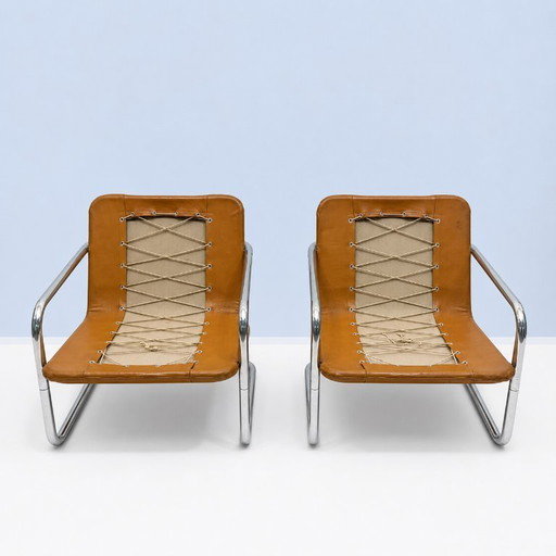 Paire de fauteuils CUIR, cantilever par H. Pfalzberger (CH) années 60
