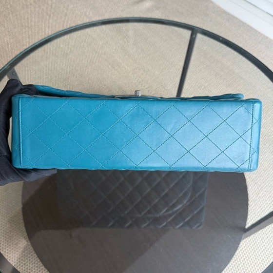 Image 1 of Chanel Classic Flap Maxi - Double Flap 33CM Quilted Lambskin Blue Silver Hardware Series 15
