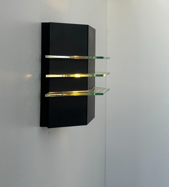 Image 1 of Lampada da parete vintage in metallo nero e vetro, Francia 1980