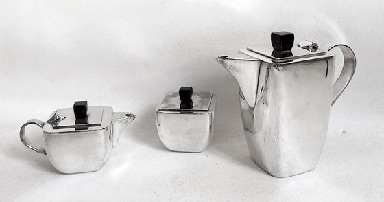 Image 1 of Servizio da tè Art Déco in tre pezzi, in argento e palissandro.