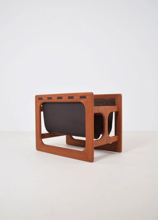 Deense Dubbele Magazinehouder Uit Teak En Leder Door Salin Møbler, Jaren '70 – tijdschriftenrek, Wood, Leather